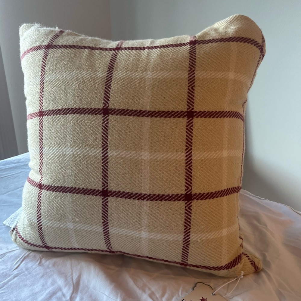 Throw Pillow Tan Plaid Maroon